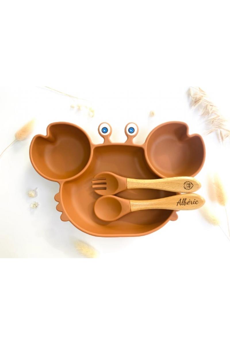 Set repas assiette + couverts - Crabe ocre